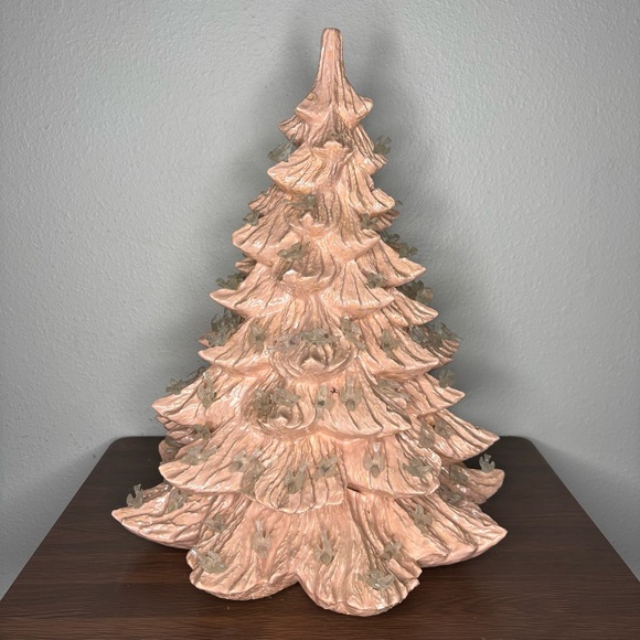 Vintage Pink Ceramic Christmas Tree w/o Base & Missing Some Bird Bulbs 16.5" - Picture 2 of 9